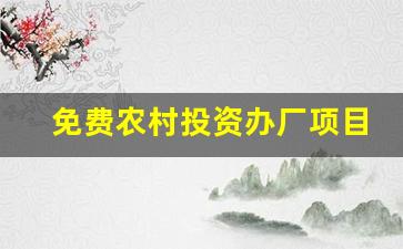 免费农村投资办厂项目_农村最火的小投资项目