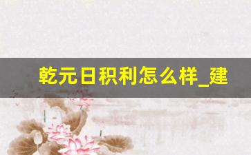 乾元日积利怎么样_建行的乾元日积利安全吗