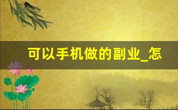 可以手机做的副业_怎么用手机做副业