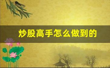 炒股高手怎么做到的
